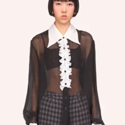 Anna Sui Crinkle Chiffon Button Down Top