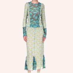 Anna Sui Swirling Leaves Combo Mesh Skirt -Anna Sui Store 721C25frontcopy