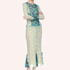 Anna Sui Swirling Leaves Combo Mesh Skirt -Anna Sui Store 721C25side